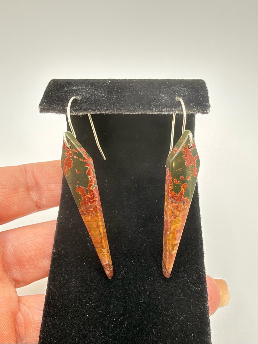 NWOT 2.25" Sterling Silver hooks, 46x8mm Red Creek Jasper dangle earrings!